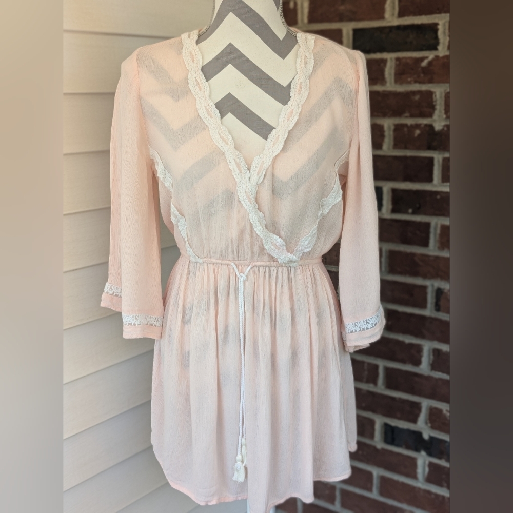 Forever 21 Pink Sheer Lace Trim Dress Medium